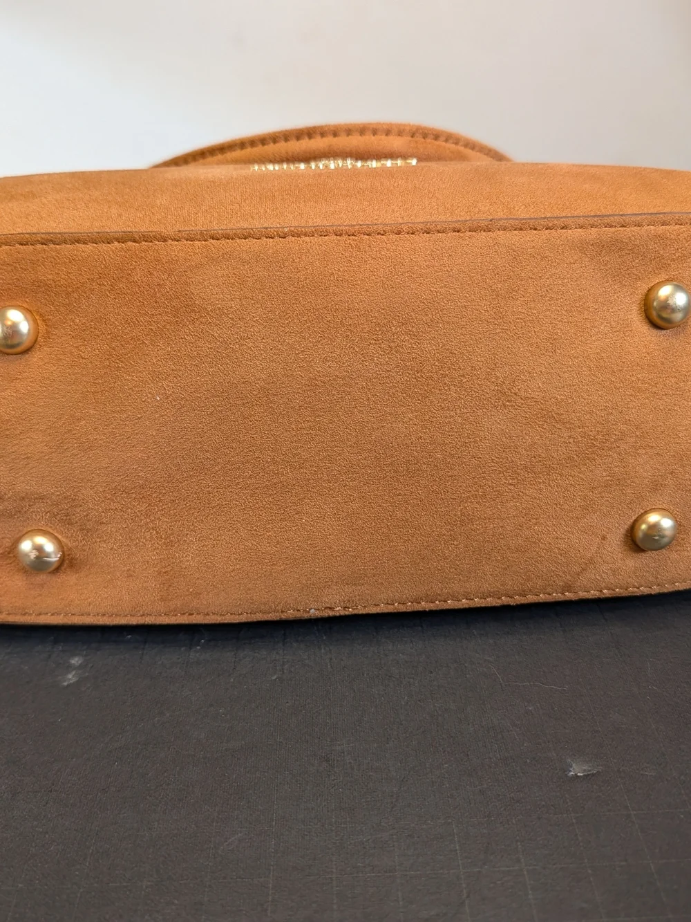 Nanette Lepore Faux Suede Satchel Bag in Camel W/Gold-tone Accent Chain